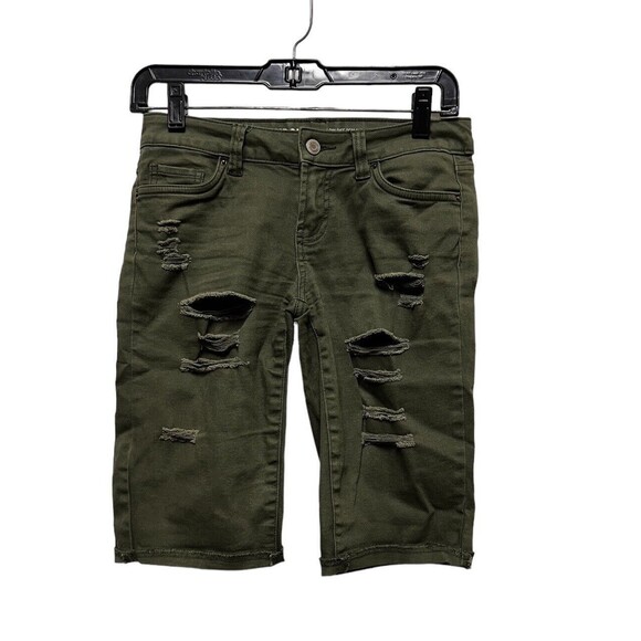 BKJ Sws X London Shorts Women Size 1‎ 27 Bermuda Low Rise Green Denim Jean - Picture 1 of 8